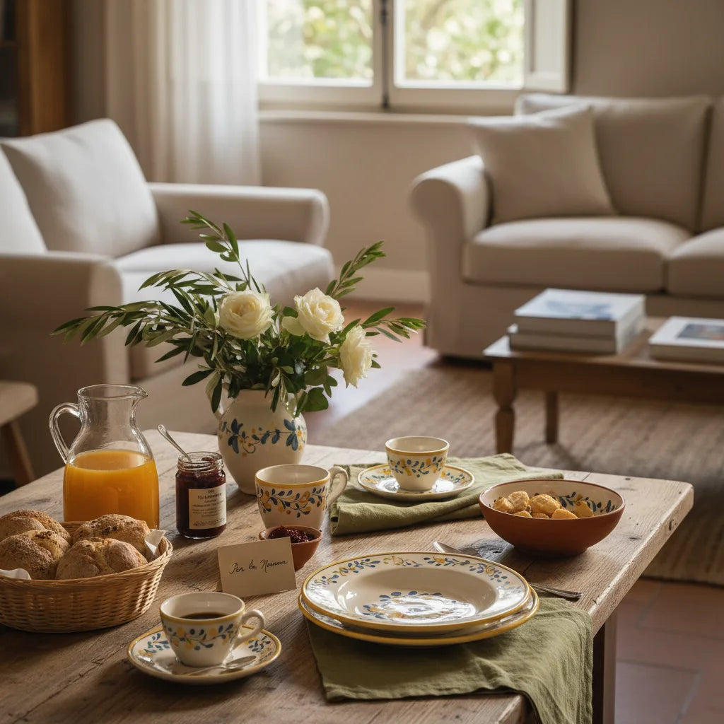 Mesa de desayuno con menaje italiano como regalo para el Día de la Madre