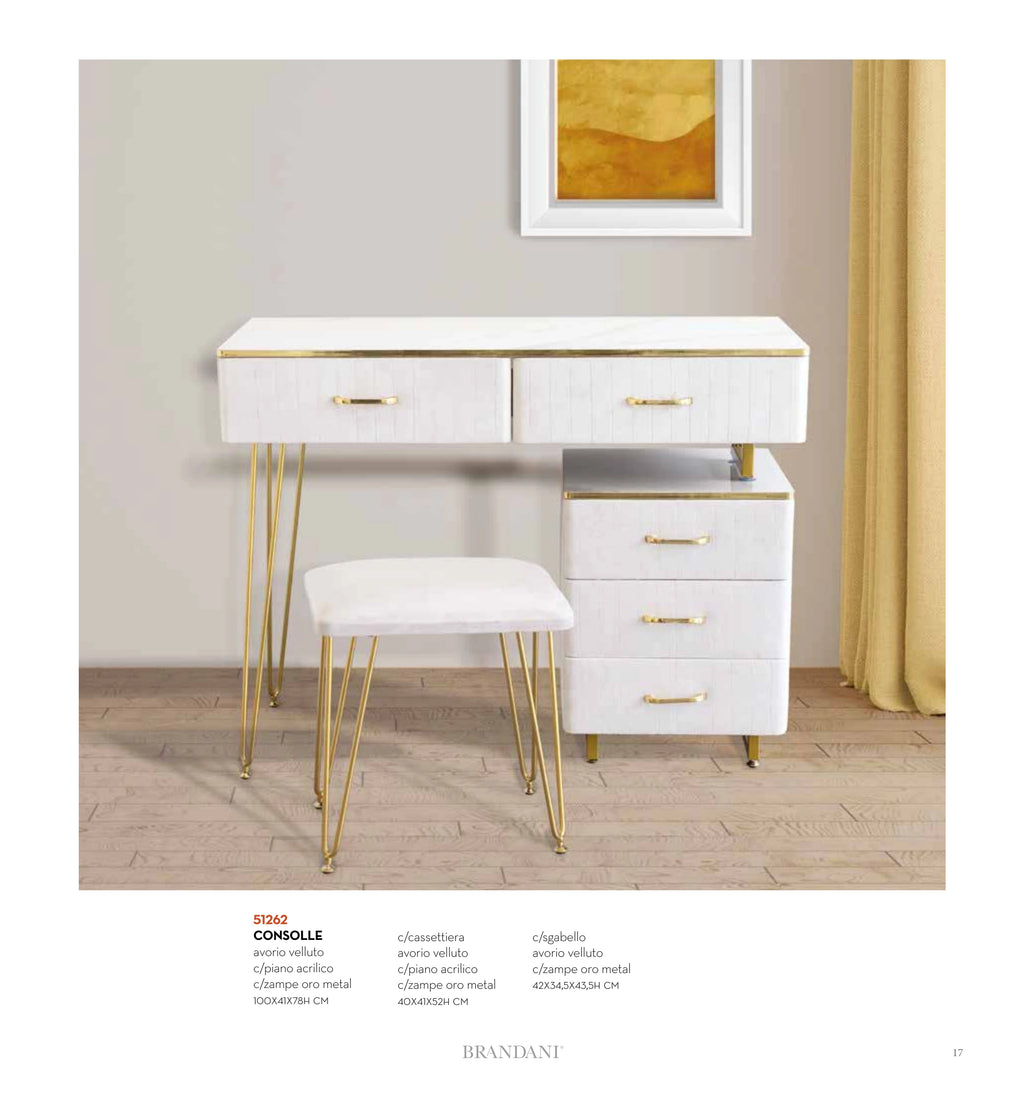 CONSOLA TRUCCO CON CAJONES Y TABURETE — brandani-catalogo-home-2026 pág. 14