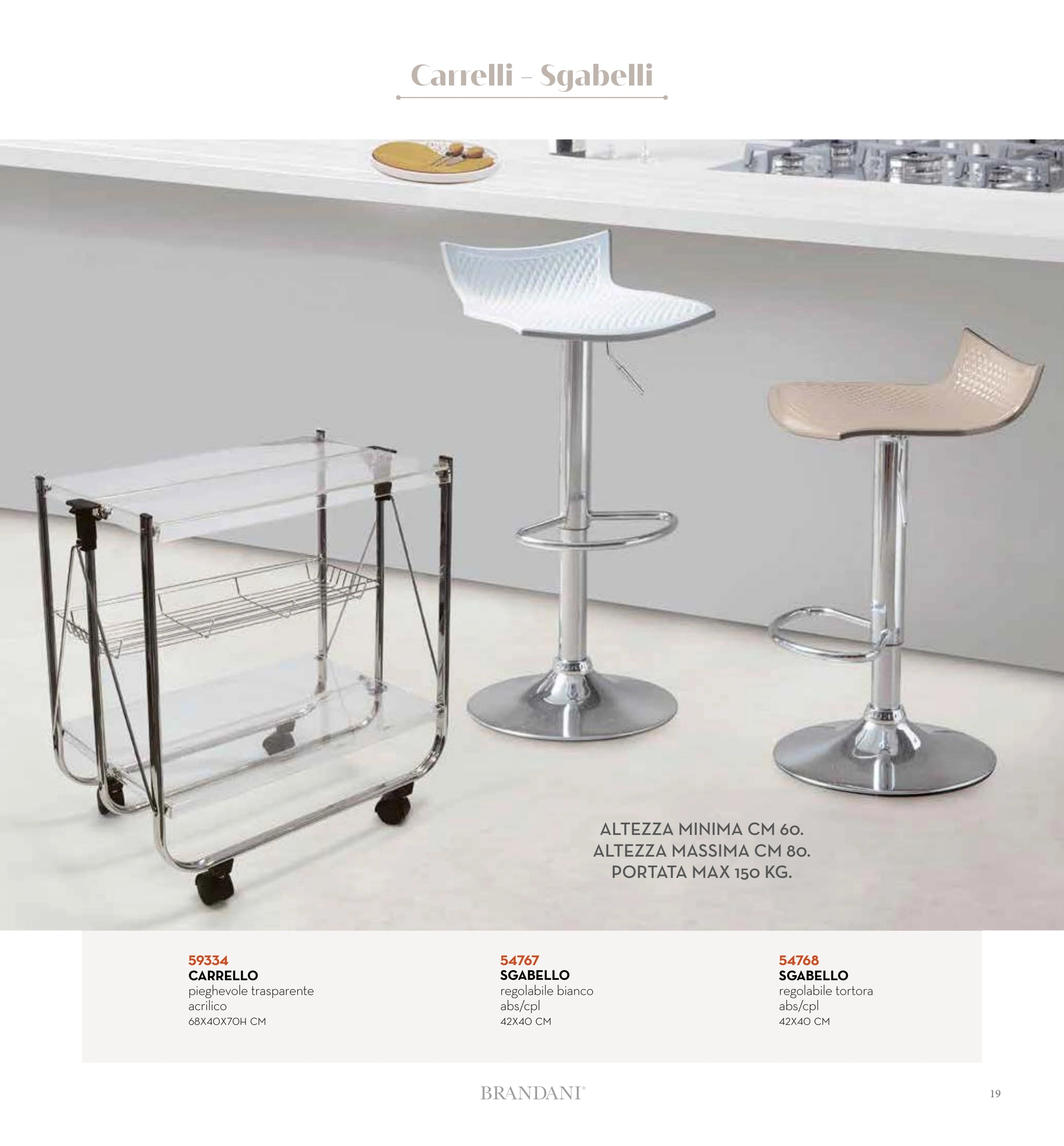 TABURETE GRIS CLARO ABS/INOXSTEEL — brandani-catalogo-home-2026 pág. 18