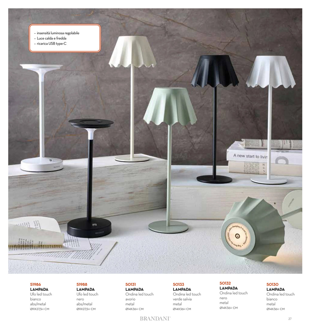 LAMPARA MESA LED TOUCH ONDINA NEGRO 13,8 x 13,8 x 36 CMS — brandani-catalogo-home-2026 pág. 27