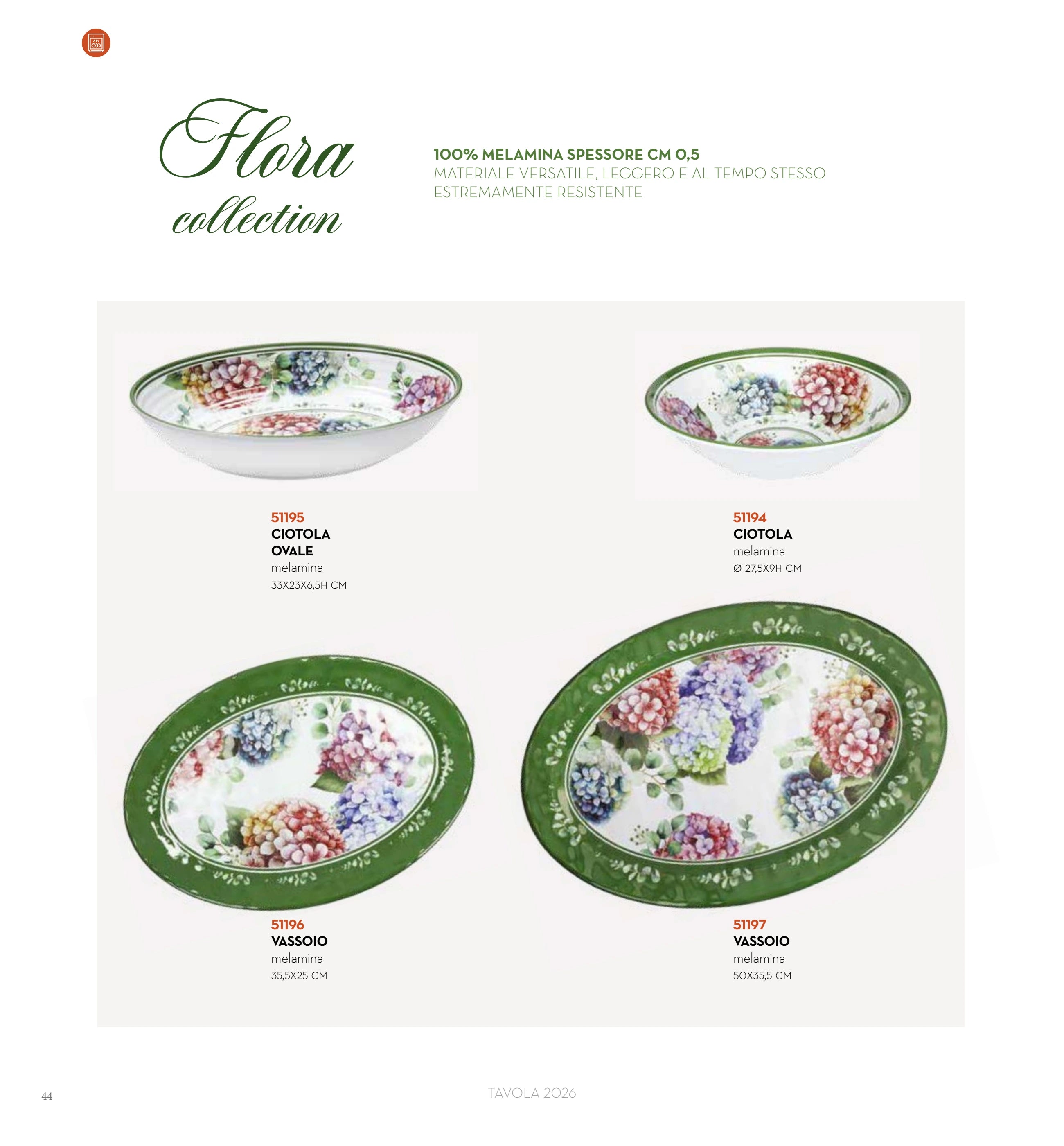 ENSALADERA REDONDA FLORA MELAMINA — brandani-catalogo-tavola-2026 pág. 46