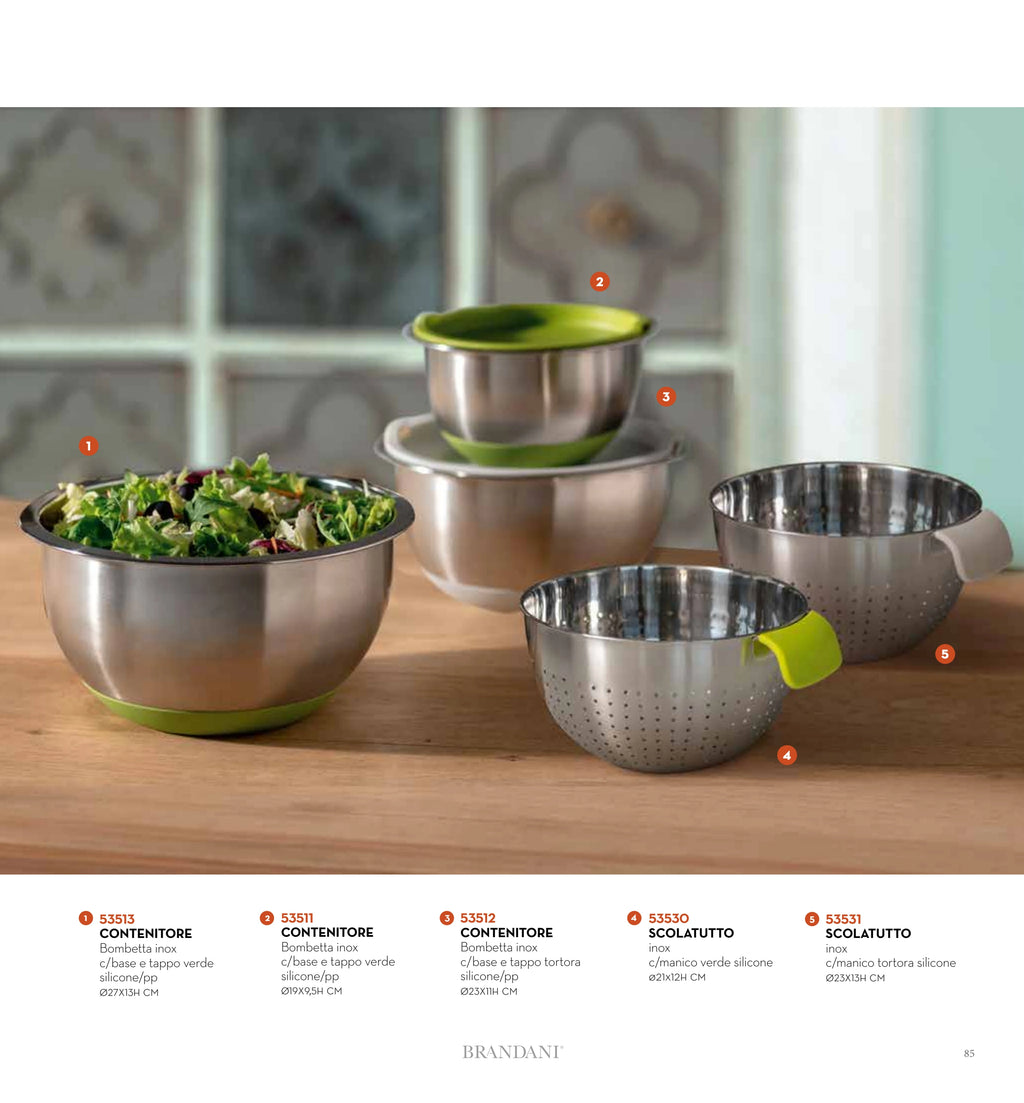 RECIPIENTE BOMBIN C/BASE Y TAPA VERDE INOX/SILICONA 19 CMS — rbsi pág. 86