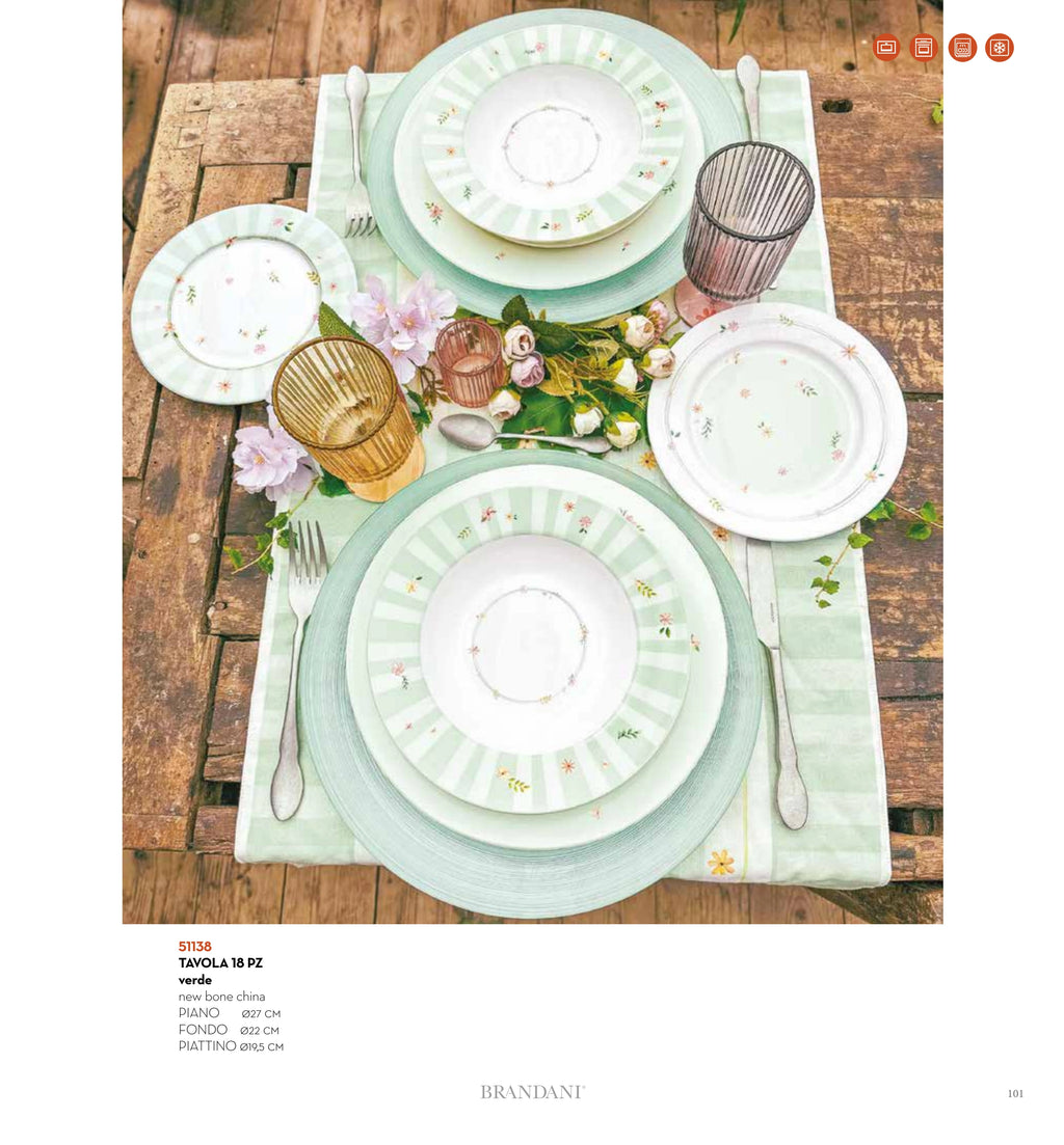 SET DE MESA 18 PZAS POLLINE VERDE NEW BONE CHINA — brandani-catalogo-tavola-2026 pág. 102