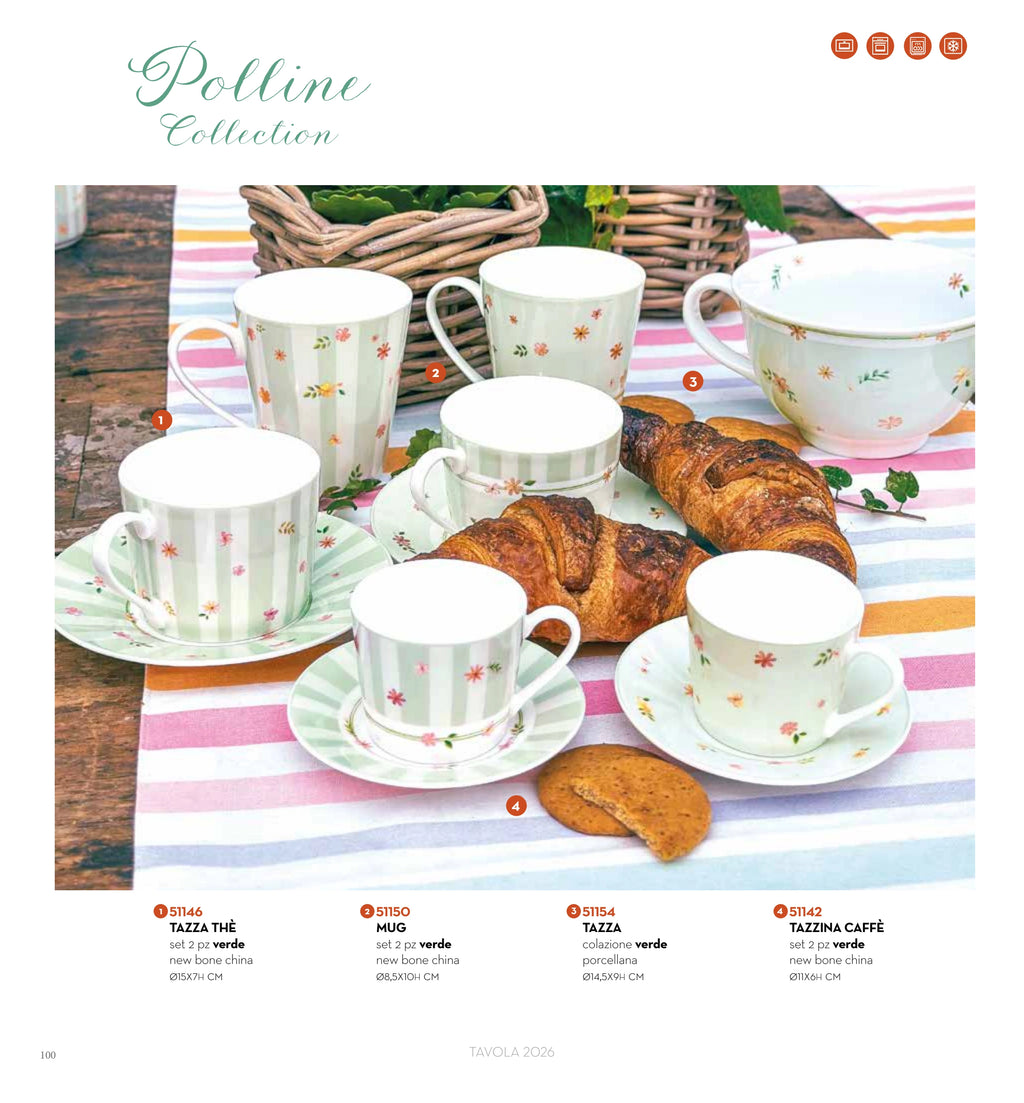 SET 2 TAZAS CAFE POLLINE VERDE NEW BONE CHINA — brandani-catalogo-tavola-2026 pág. 103