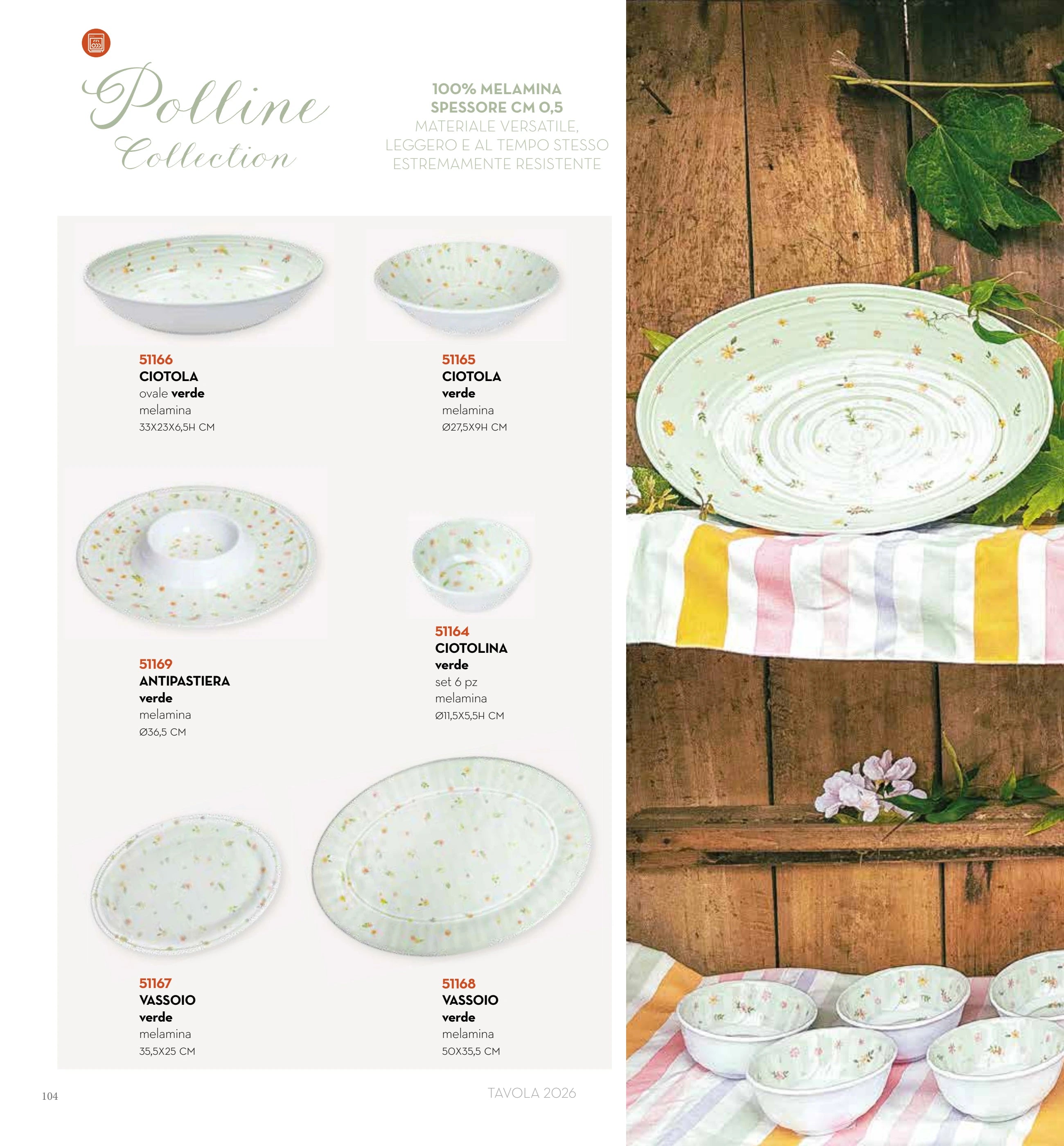 SET 6 BOLS POLLINE VERDE MELAMINA — brandani-catalogo-tavola-2026 pág. 107