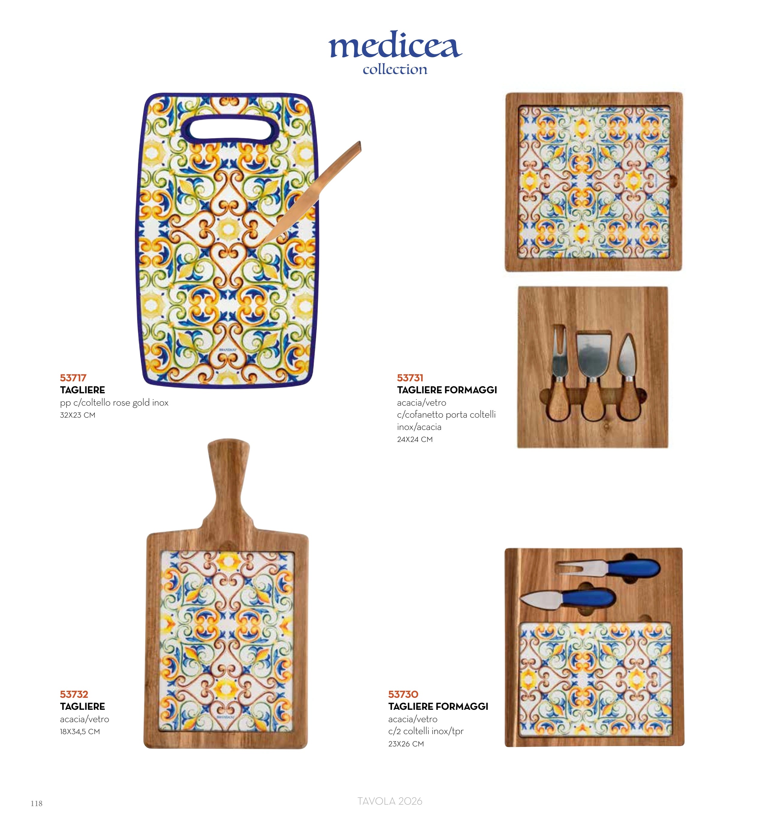 TABLA QUESOS MEDICEA MADERA/VIDRIO C/2 CUBIERTOS INOX/TPR — brandani-catalogo-tavola-2026 pág. 120