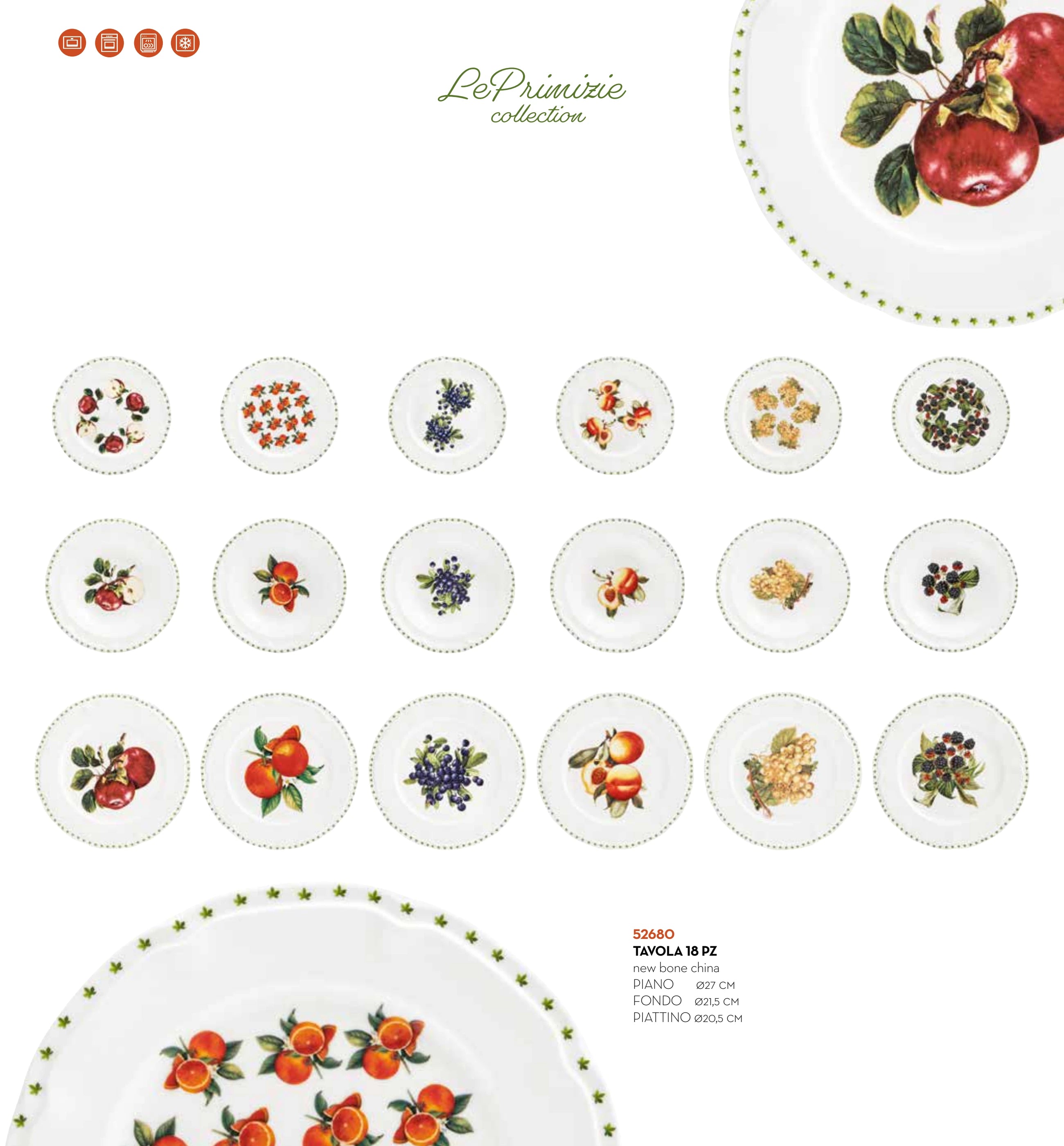 SET DE MESA 18 PZAS LE PRIMIZIE FRESH FRUITS PORCELANA — brandani-catalogo-tavola-2026 pág. 125