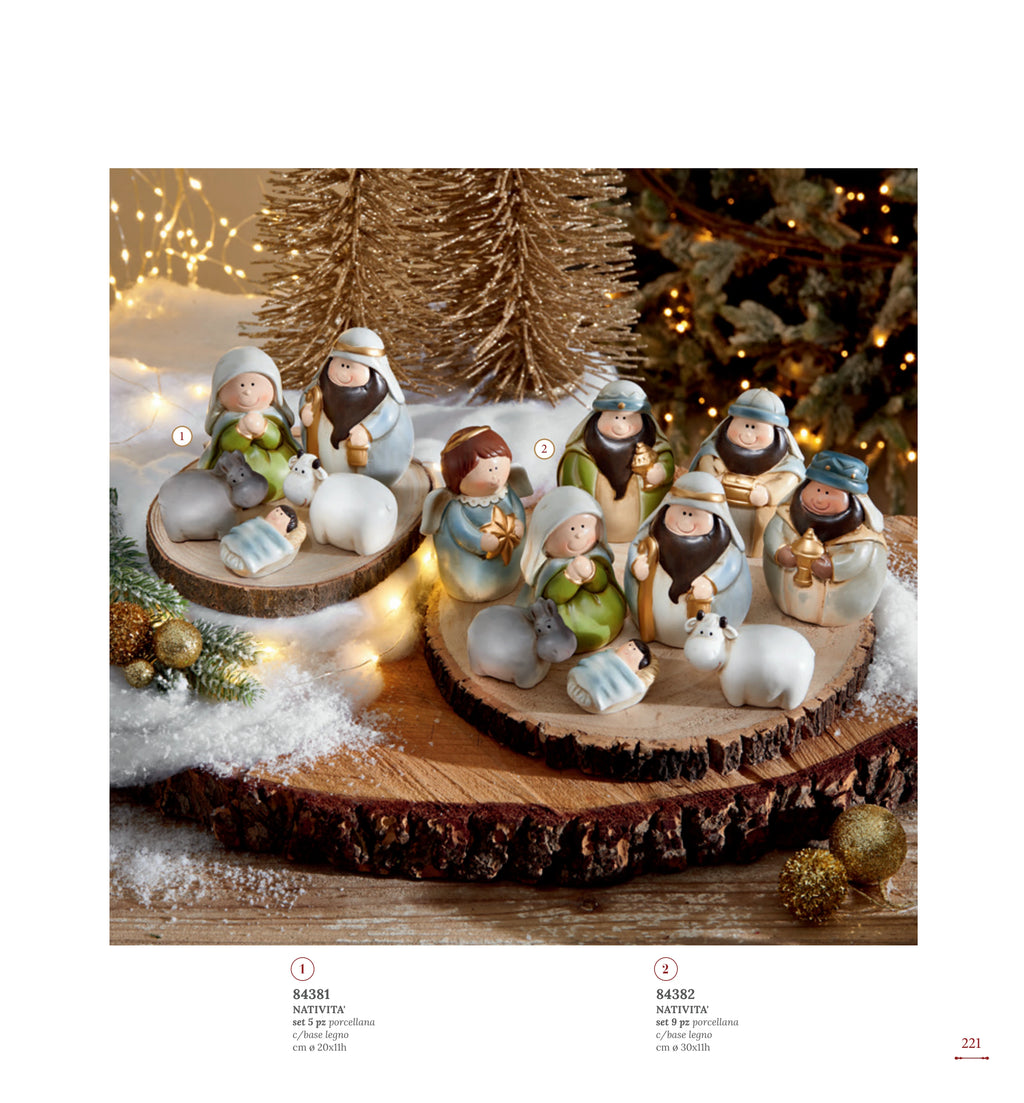 SET 5 PZAS NACIMIENTO PORCELANA C/BASE MADERA 20 x  11 CMS — yebw pág. 222