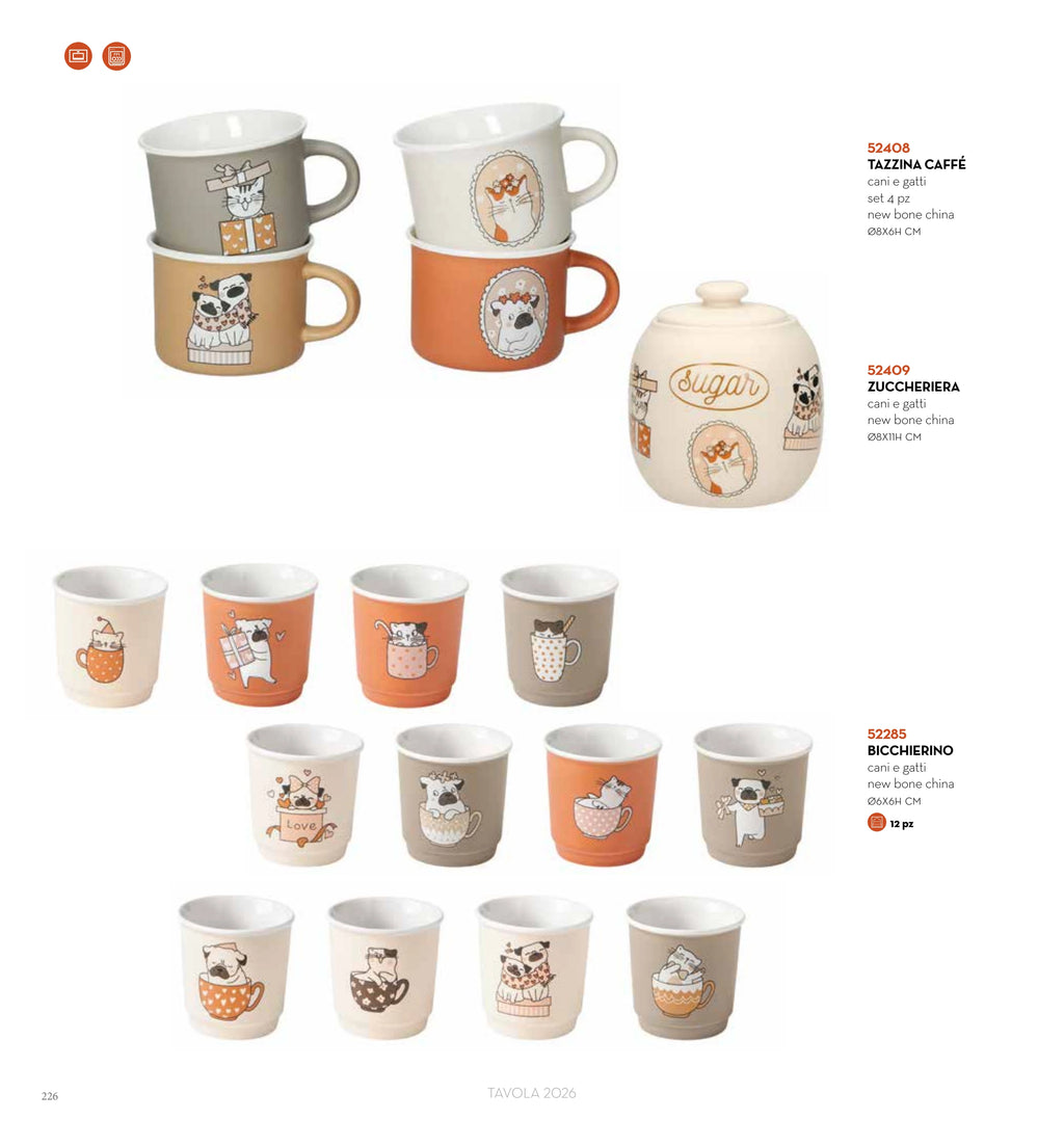 SET 4 TAZAS CAFE DOGS AND CATS NEW BONE CHINA — brandani-catalogo-tavola-2026 pág. 227