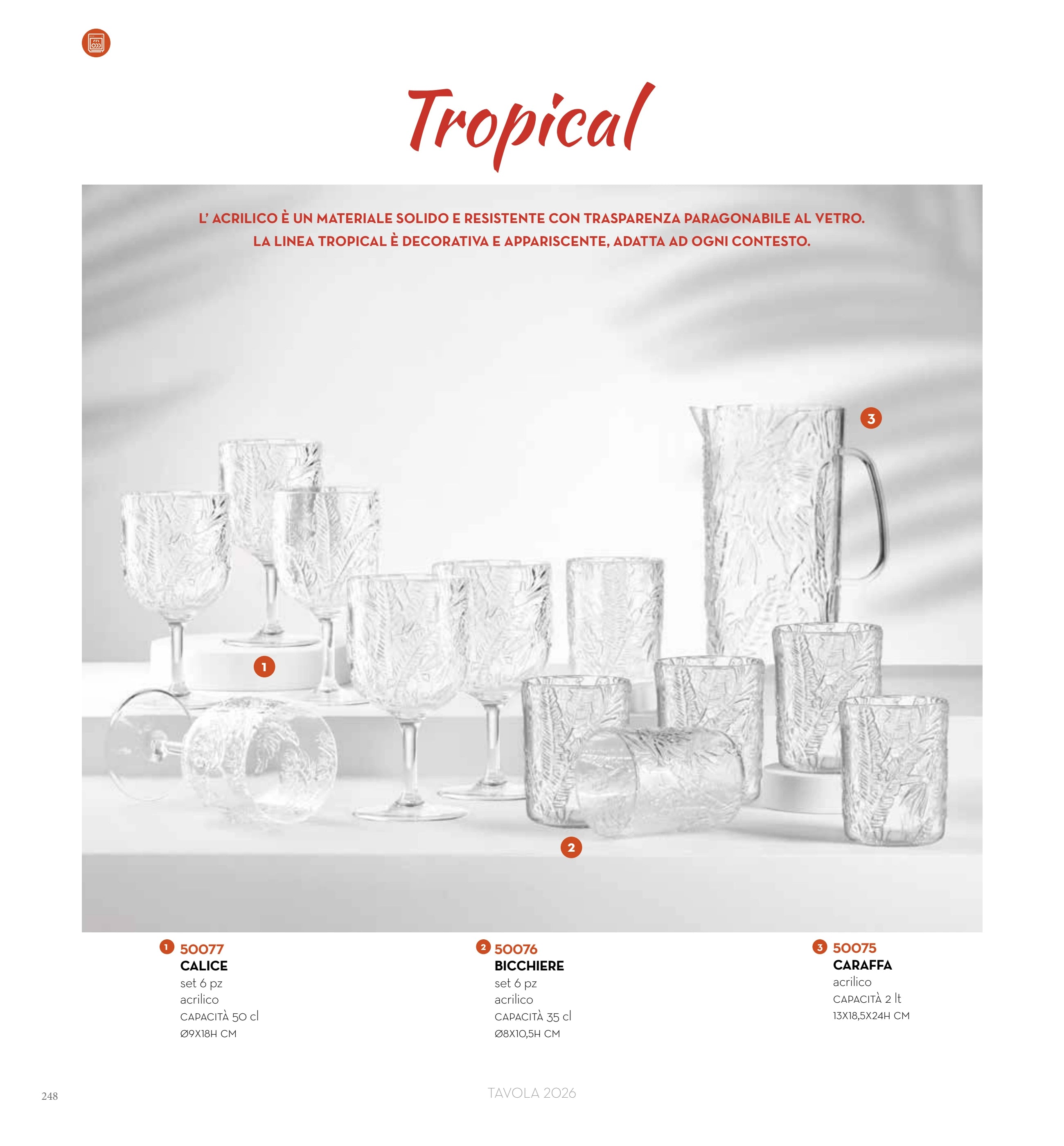 SET 6 COPAS TROPICAL TRANSPARENTE ACRILICO — brandani-catalogo-tavola-2026 pág. 250