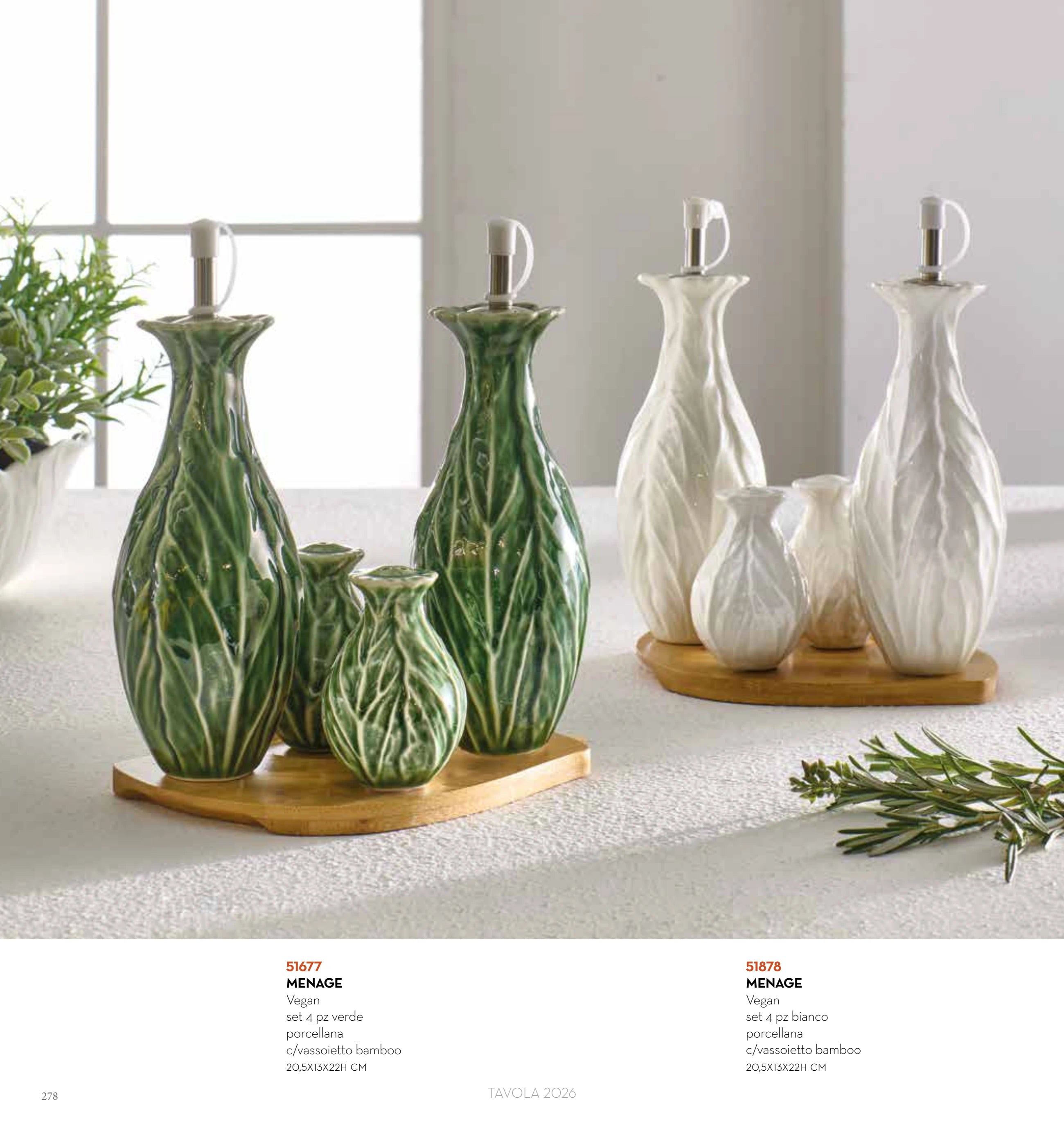 SET 4 PZAS MENAGE FOGLIA VEGAN VERDE CON BANDEJA — brandani-catalogo-tavola-2026 pág. 281