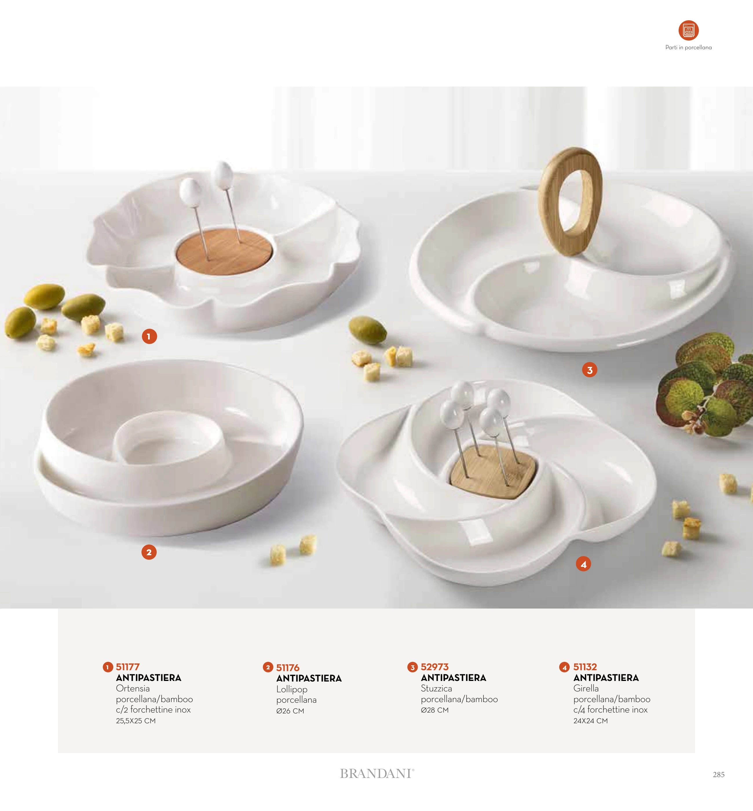 CENTRO APERITIVO GIRELLA PORCELANA/BAMBOO C/ 4 TENEDORES — brandani-catalogo-tavola-2026 pág. 286