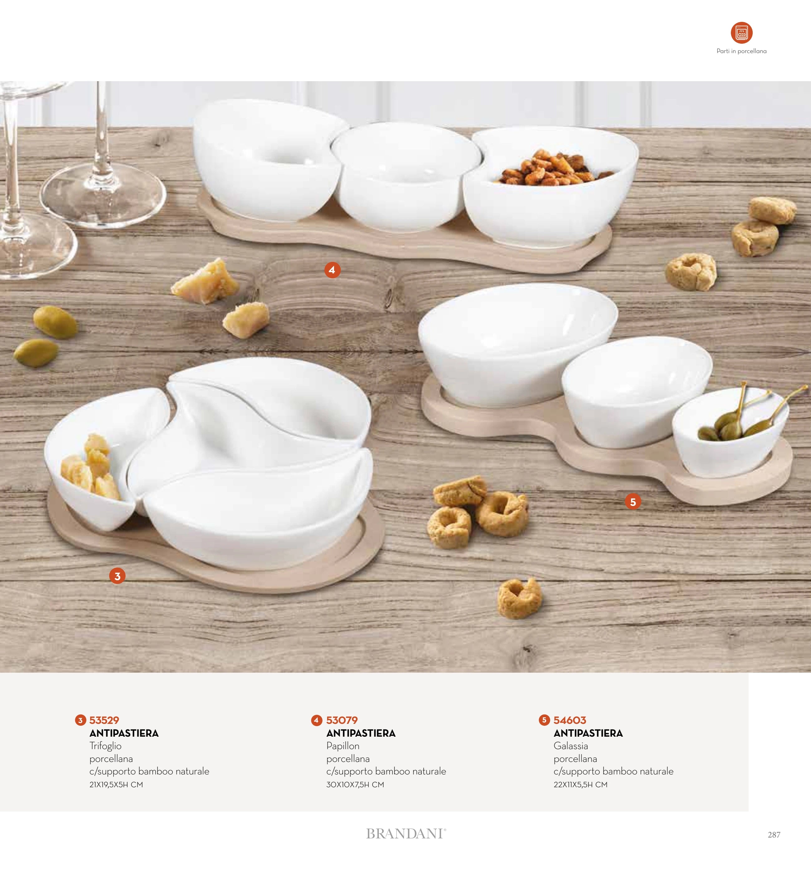 ENTREMESERA TREBOL PORCELANA BLANCA C/SOP BAMBU NAT — brandani-catalogo-tavola-2026 pág. 288