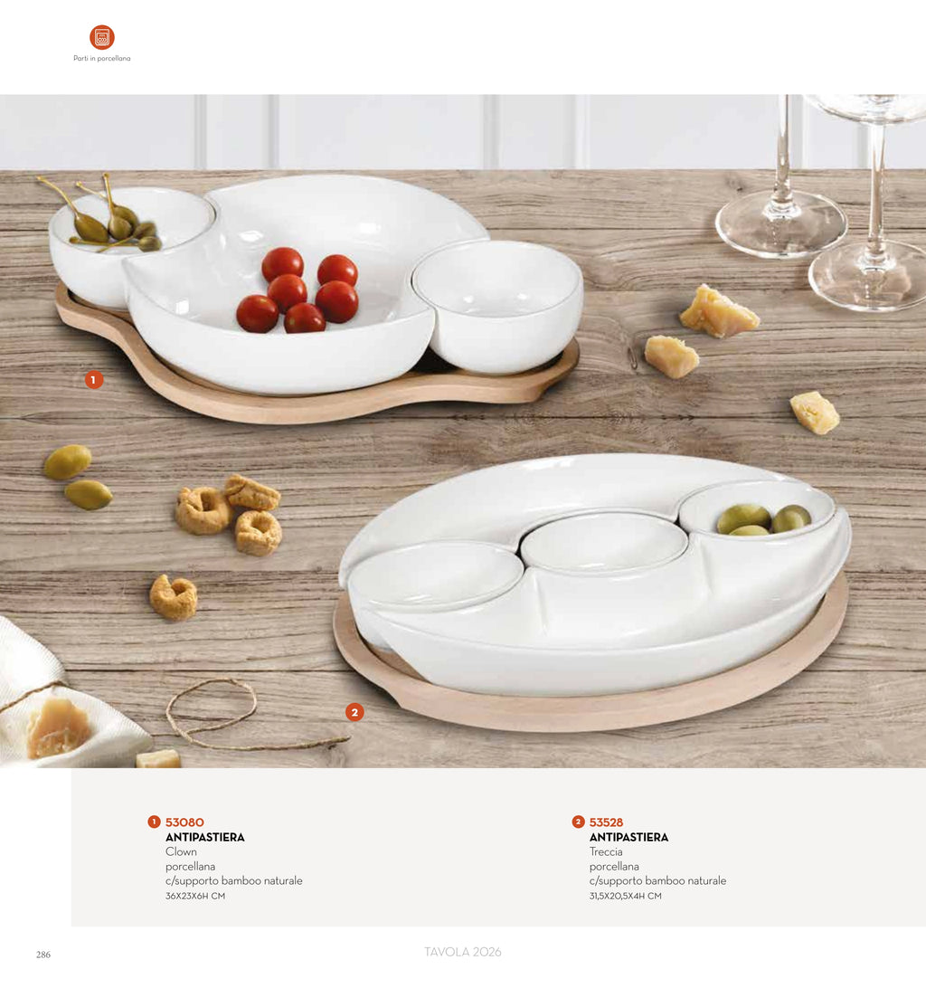 ENTREMESERA PAYASO PORCEL.BLANCA C/SOPORTE BAMBOO NAT — brandani-catalogo-tavola-2026 pág. 289