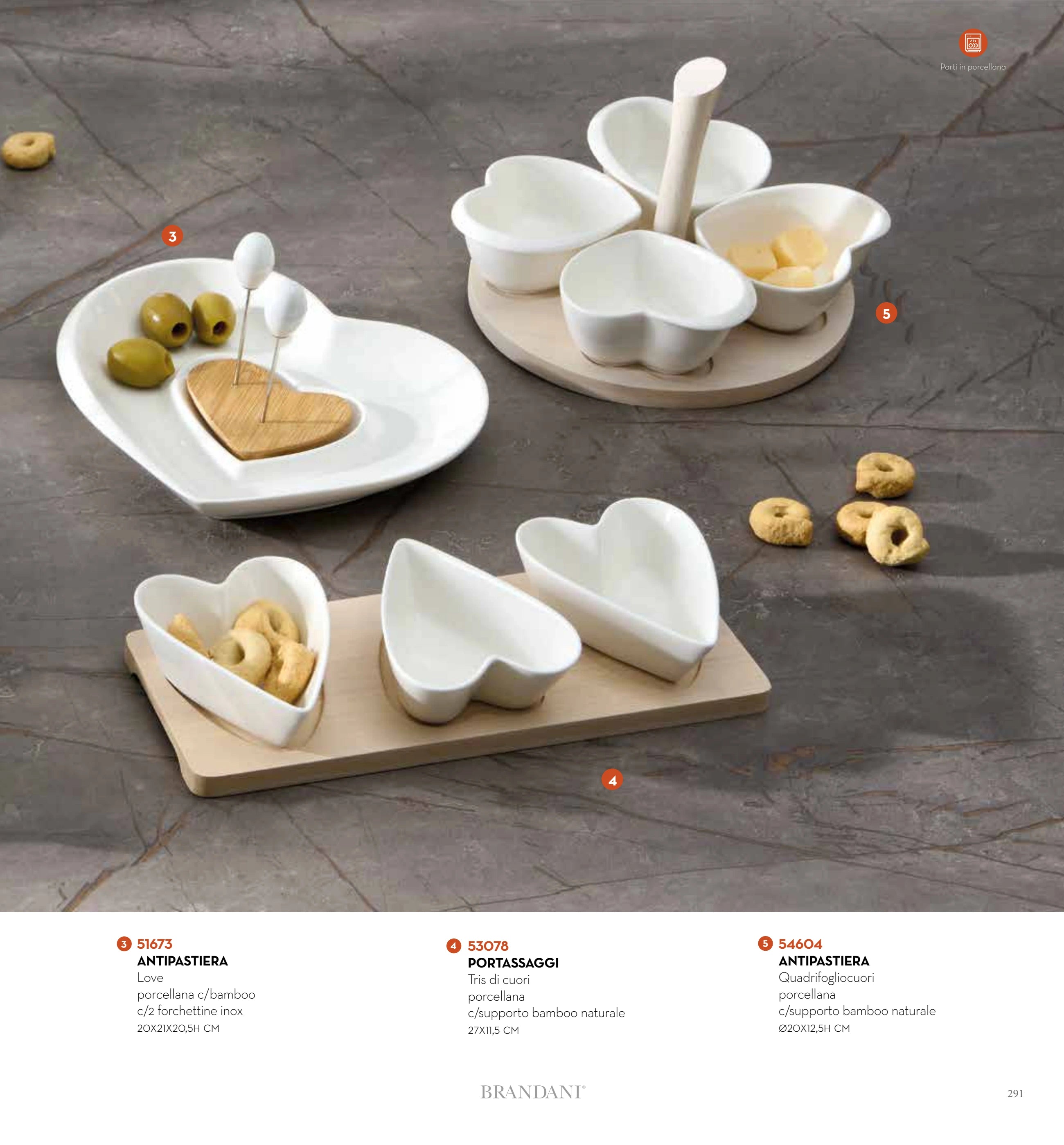 ENTREMESERA TREBOL CORAZONES PORCELANA/BAMBU NATURAL — brandani-catalogo-tavola-2026 pág. 292