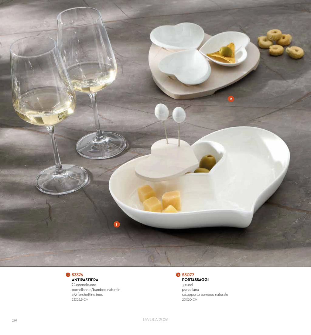 ENTREMESERA CUORENELCUORE PORCEL./BAMBU NATURAL C/2 TENEDOR — brandani-catalogo-tavola-2026 pág. 293