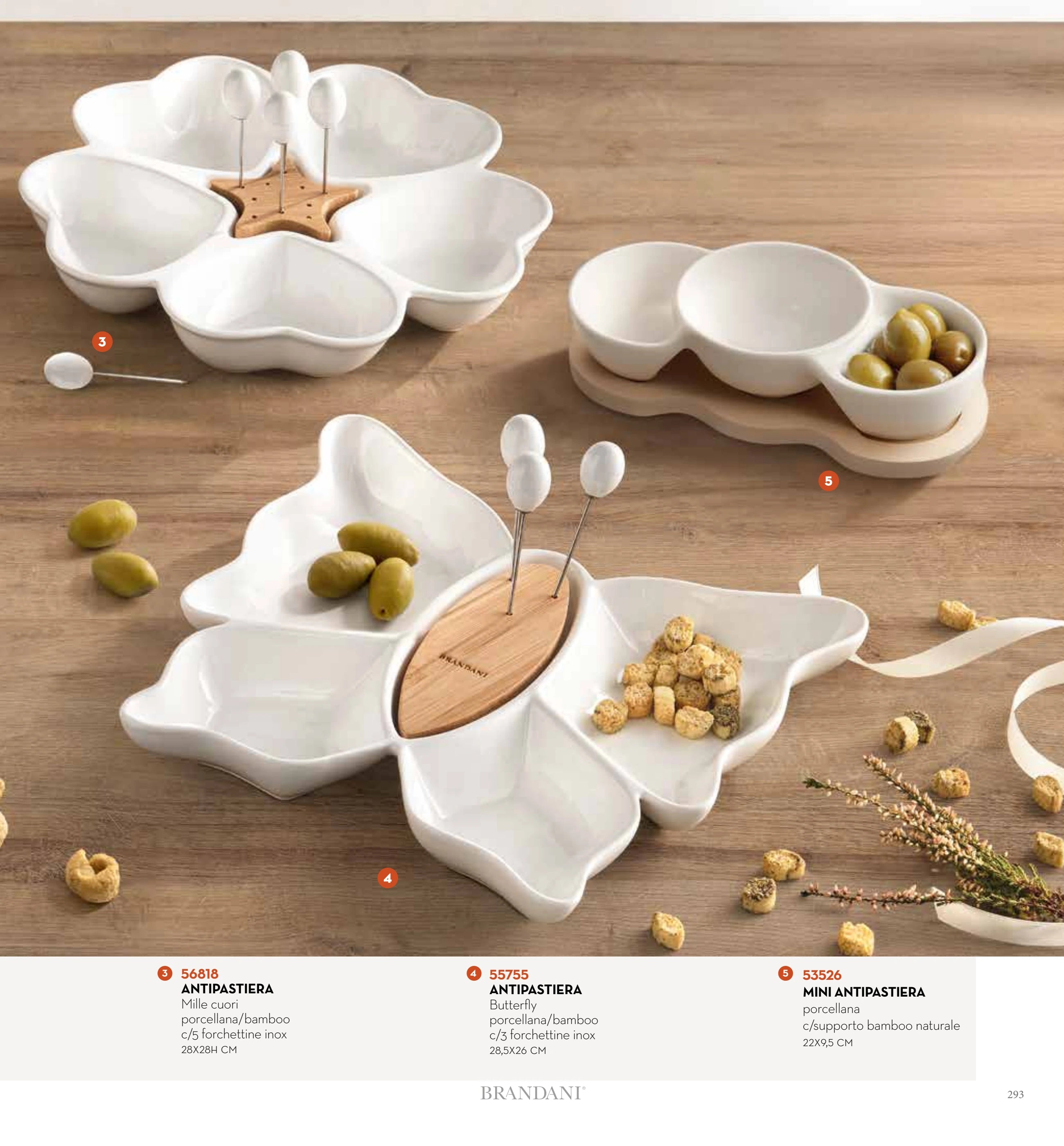 MINI ENTREMESERA PORCELANA BLANCA C/SOPORTE BAMBU NATURAL — brandani-catalogo-tavola-2026 pág. 294