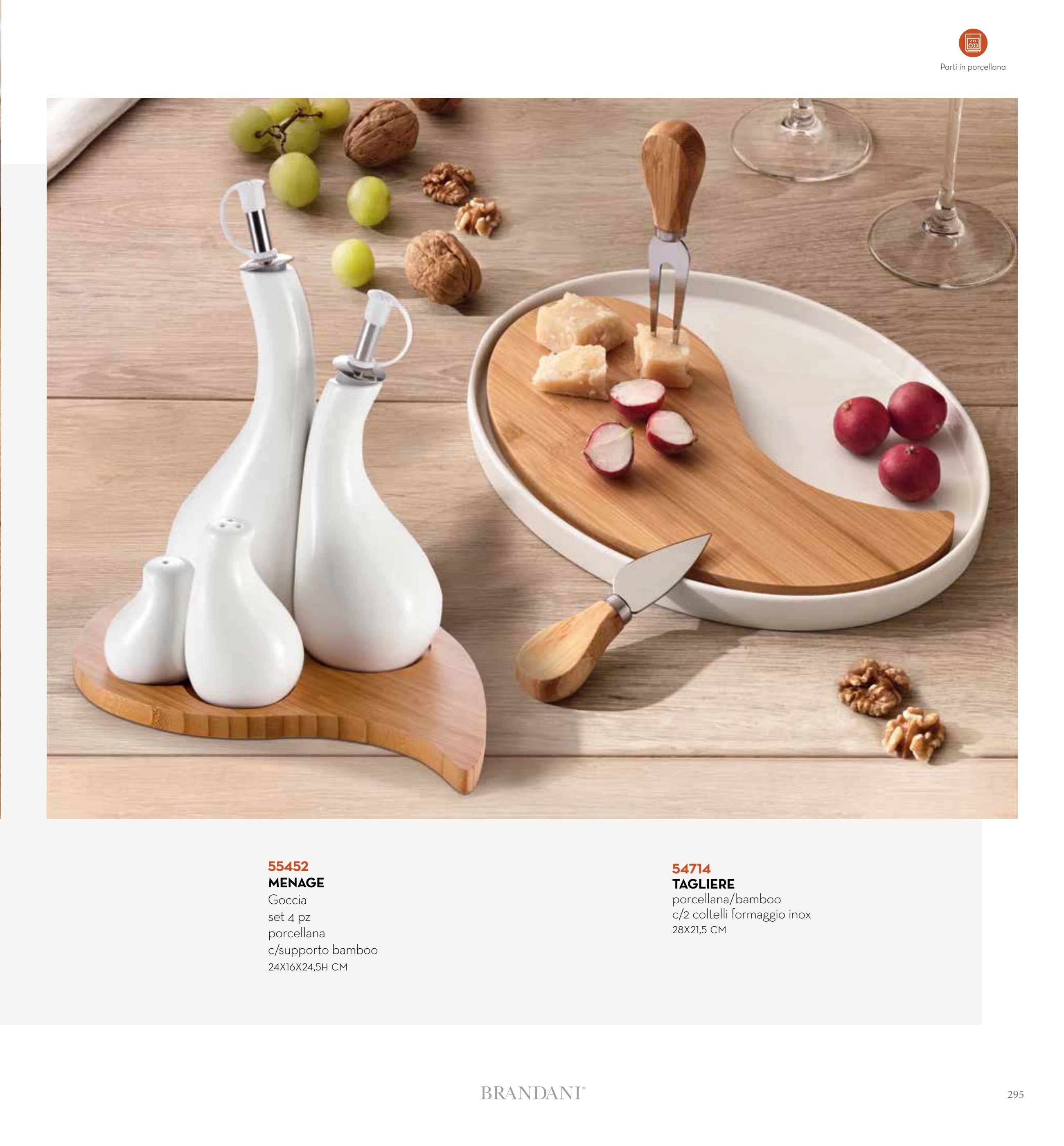 TABLA DE CORTAR PORCELANA/BAMBU C/2 CUCHILLOS  INOX — brandani-catalogo-tavola-2026 pág. 298