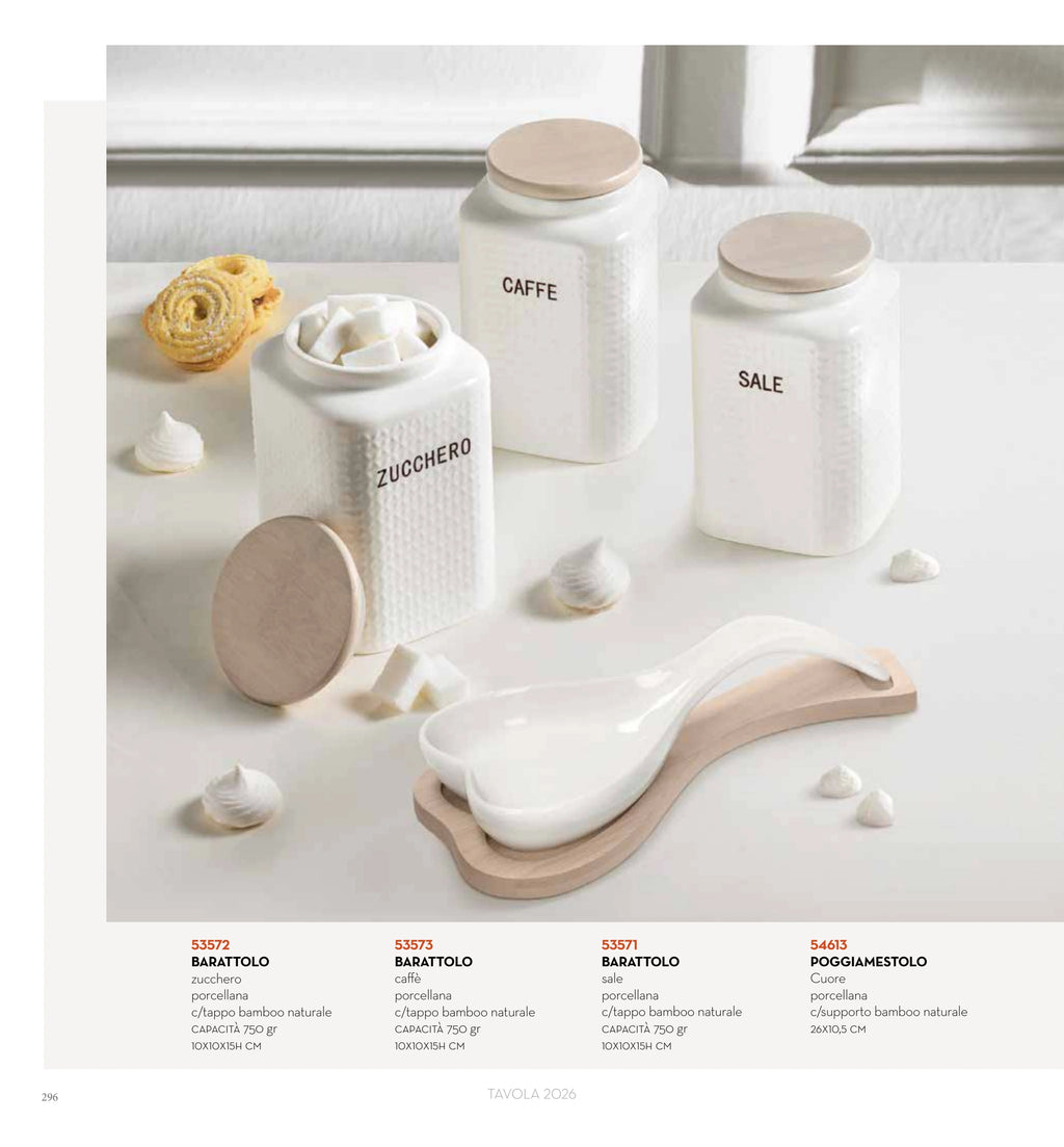 TARRO PARA SAL PORCELANA BLANCA C/TAPA BAMBU NATURAL — brandani-catalogo-tavola-2026 pág. 299