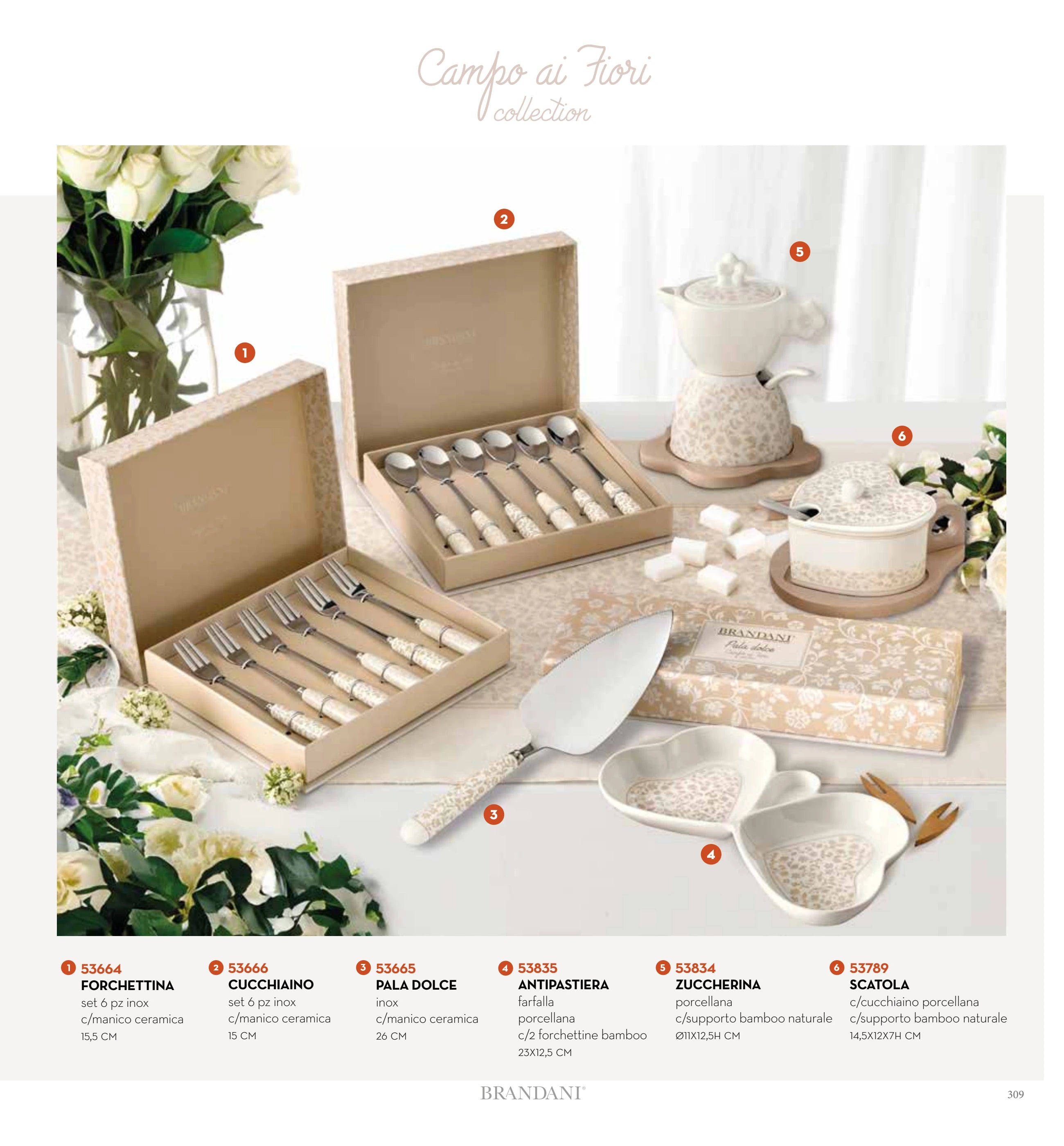 SET 6 PZAS TENEDOR POSTRE CAMPO AI FIORI C/ MANGO DE CERAMIC — brandani-catalogo-tavola-2026 pág. 310