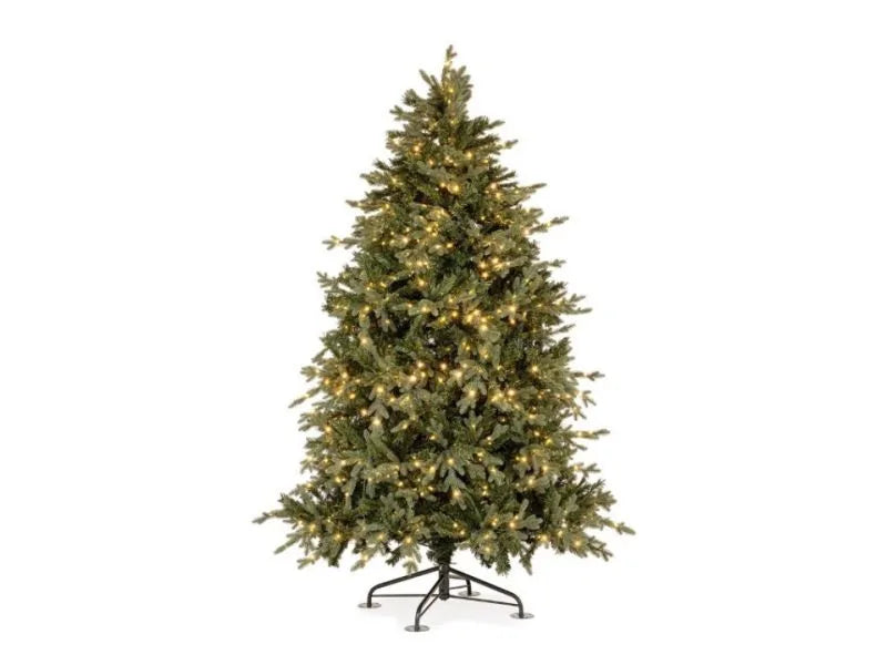 Abeto de Navidad con 5150 luces LED, mostrando su exuberante follaje e iluminación festiva.