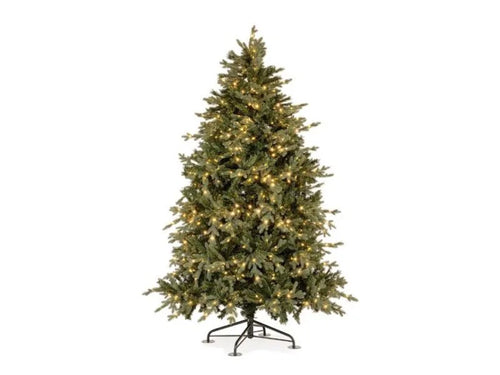 Abeto de Navidad con 5150 luces LED, mostrando su exuberante follaje e iluminación festiva.