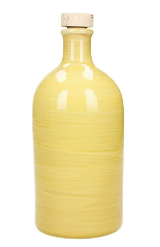 Aceitera artesanal de cerámica amarilla con capacidad de 500 ml, diseño italiano.