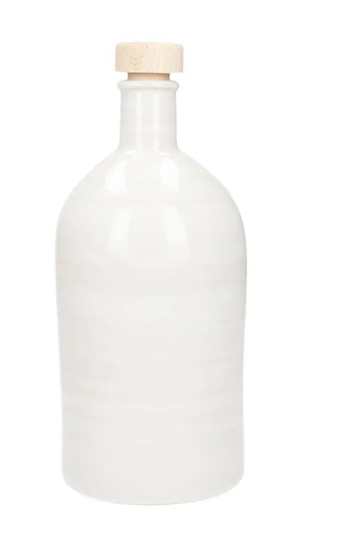 Aceitera artesanal de cerámica blanca estilo Maiolica con capacidad de 500 ml.