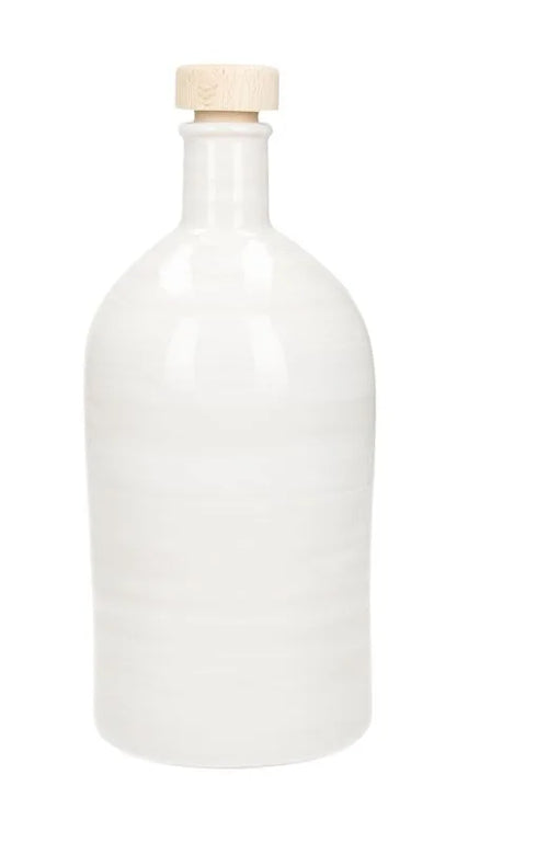Aceitera artesanal de cerámica blanca estilo Maiolica con capacidad de 500 ml.