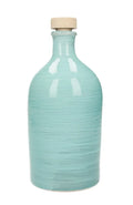 Aceitera artesanal Brandani de 500ml en color turquesa, vista frontal.