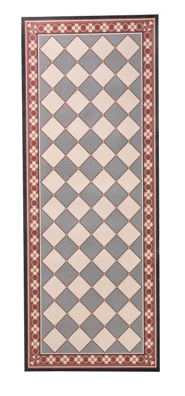 Alfombra redonda de PVC expandido con diseño geométrico Quadrella en color neutro.