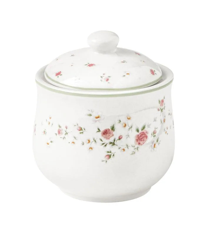 Azucarero de porcelana color rosa modelo Nonna Rosa con tapa.