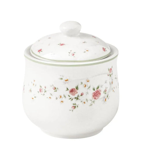 Azucarero de porcelana color rosa modelo Nonna Rosa con tapa.