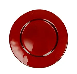 Bajoplato redondo de cristal rojo de 31 cm de diámetro.