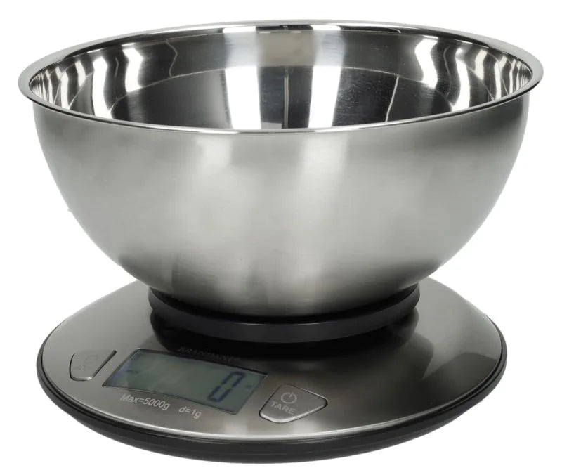 Balanza digital de cocina con pantalla digital y acabado elegante.
