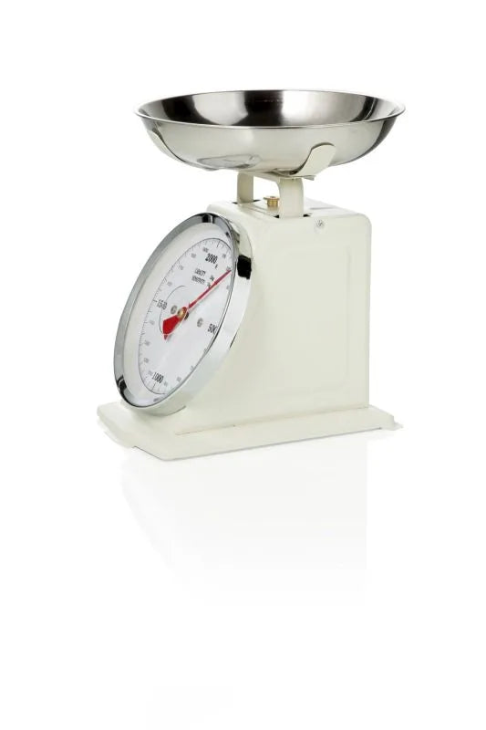 Balanza de cocina Brandani Gift Group de acero inoxidable color marfil con capacidad de 2 kg.