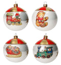 Bola de Navidad de 10 cm de diámetro, con diseño surtido pintado a mano, presentada sobre un fondo neutro.