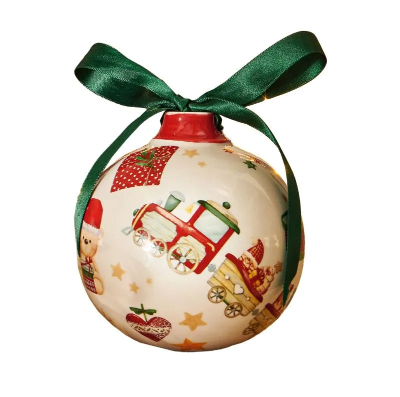 Bola de Navidad de cerámica de 10 cm con diseño "Il Treno" de Brandani.