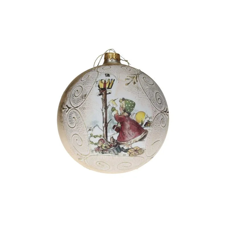 Bola de Navidad Cuccioli de 15 cm con diseño pintado a mano sobre fondo blanco.
