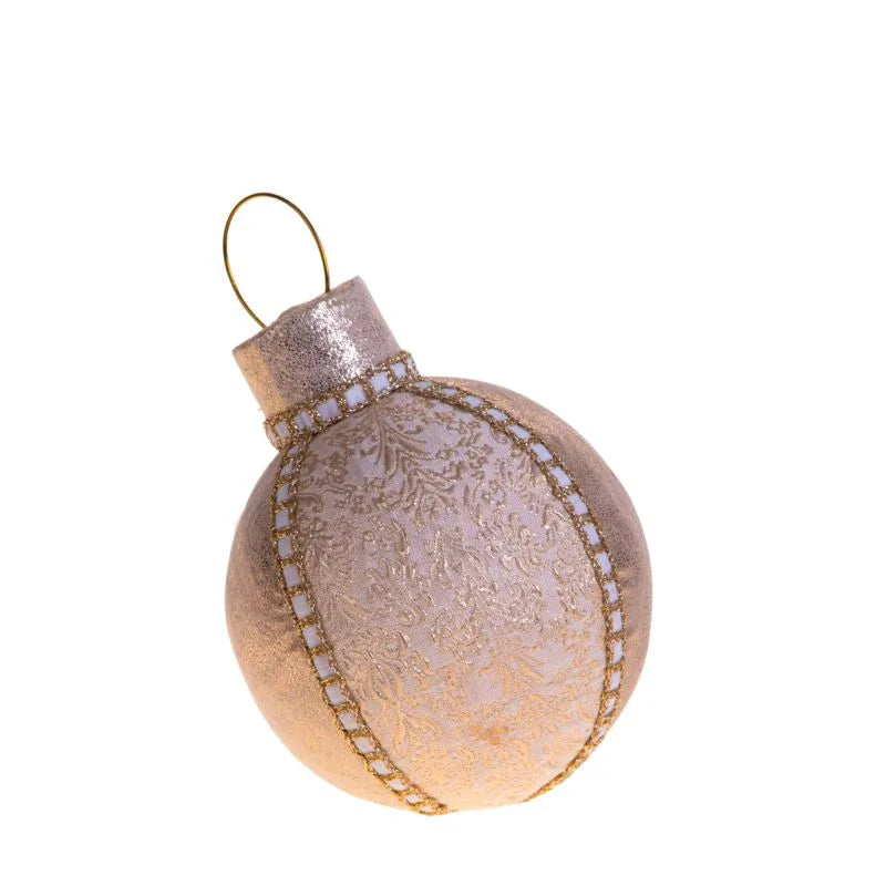 Bola de Navidad redonda de terciopelo color champagne, con detalles de diseño italiano.