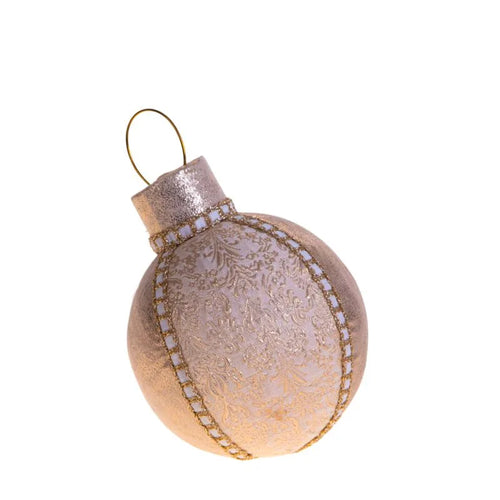 Bola de Navidad redonda de terciopelo color champagne, con detalles de diseño italiano.