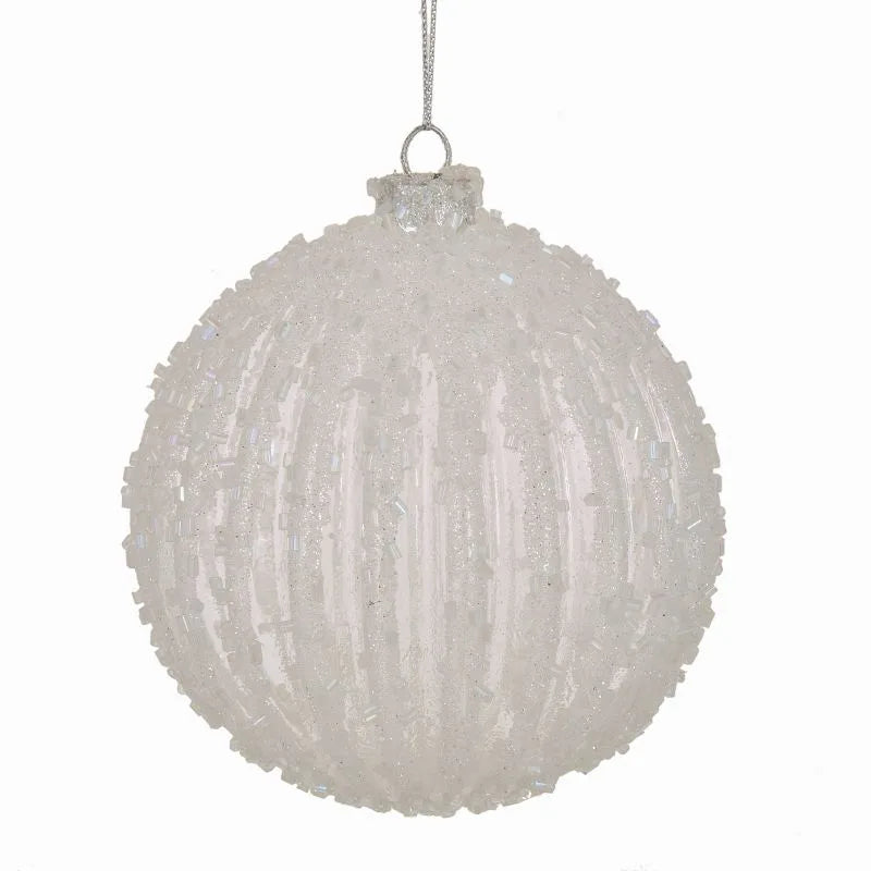 Bola de Navidad Riga Ice con diseño italiano, presentada como adorno para el árbol.