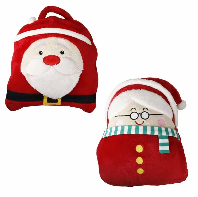 Bolso y calientamanos con diseño de Papá Noel en colores navideños surtidos.