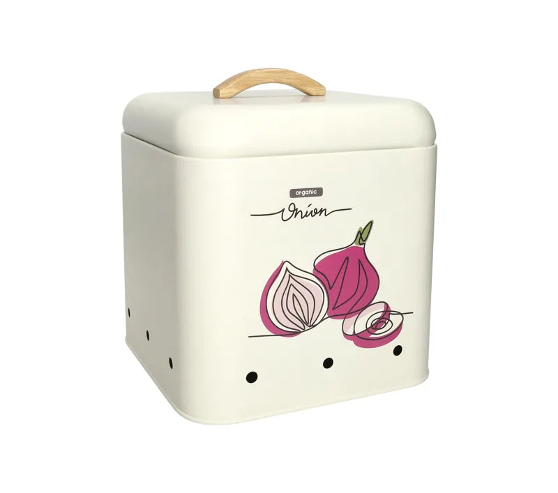 Bote con tapa Onion en color marfil, con dimensiones de 19.5 x 19.5 x 22.5 cm.