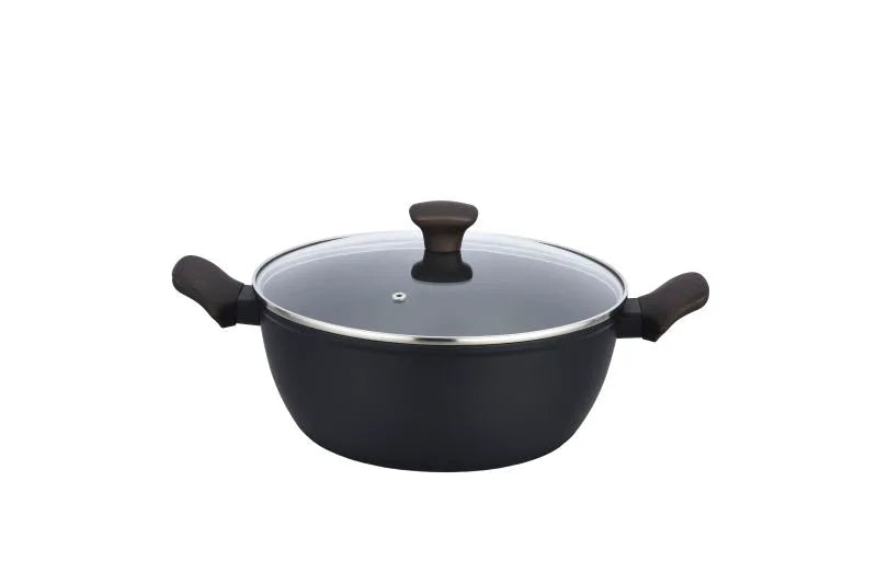 Cacerola baja forjada de 20 cm de diámetro con tapa de cristal, marca Brandani Gift Group.