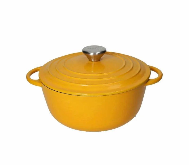 Cocotte de hierro fundido esmaltado amarillo de 3 litros con tapa.