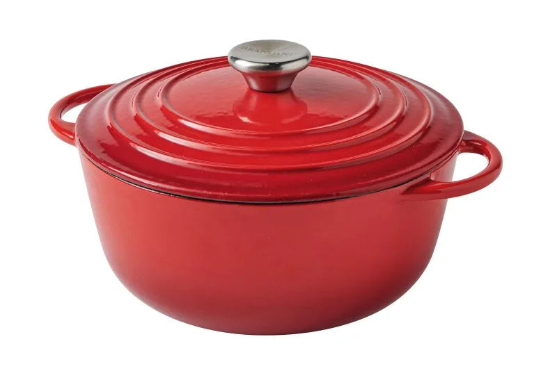 Cacerola cocotte roja de hierro fundido esmaltado con tapa, capacidad 3 litros, marca Brandani Gift Group.
