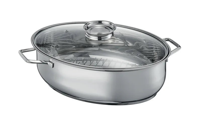 Cacerola ovalada de 40 cm para asados con tapa, vista superior.