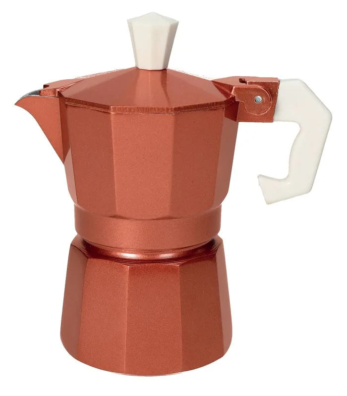 Cafetera de 1 taza con acabado en bronce y diseño italiano.