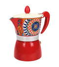 Cafetera italiana Brandani modelo Teresa de 3 tazas en color rojo, con tapa y asa.